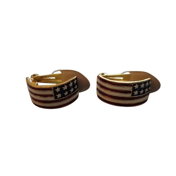 American Flag Gold clip on earrings - Picture 1 of 4